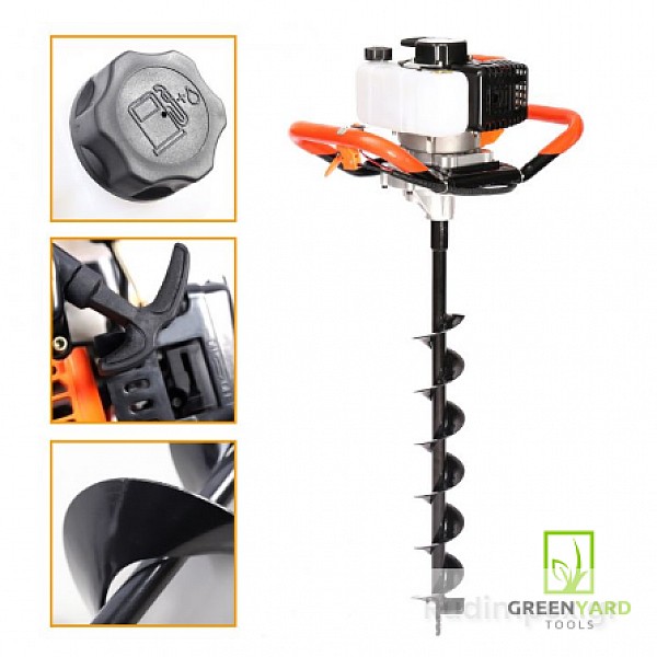 Μοτέρ τρυπάνι για διάτρηση GreenYard, 52 cc, τρυπάνι φ150 mm